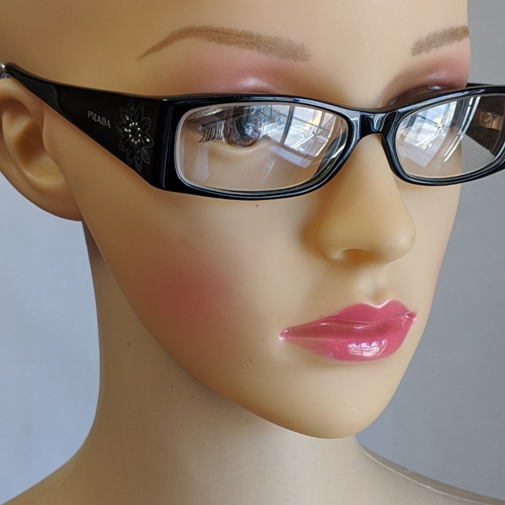 PRADA BLACK CRYSTAL FLOWER SQUARE EYE OPTICAL GLAS